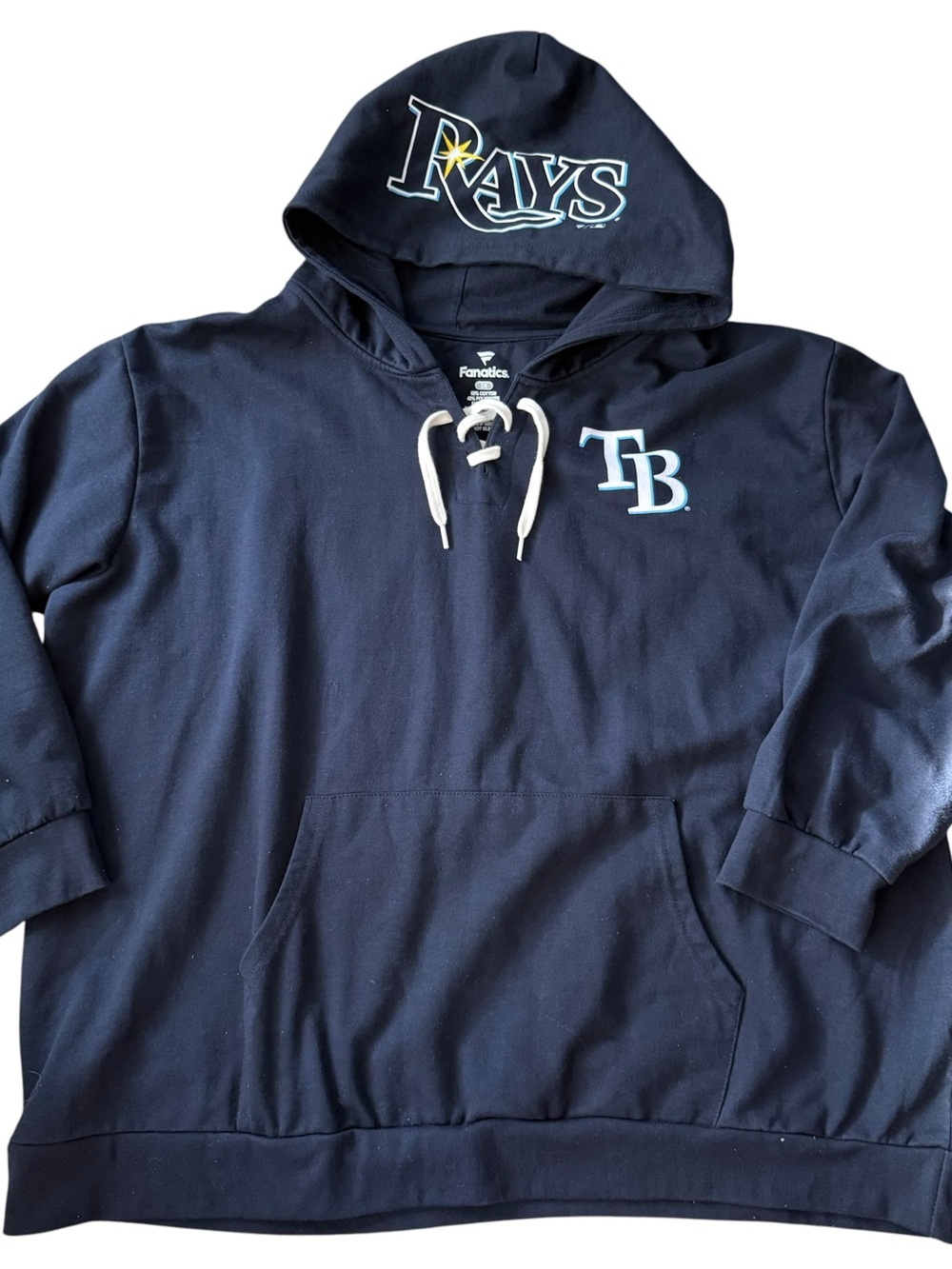 Fanatics Navy Pullover Hoodie with Light Blue TB and Rays Logos Sz 3XL